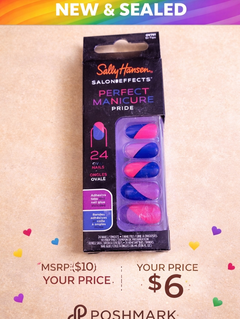 Perfect Manicure Pride Oval Press-On Nails - Pink & Blue